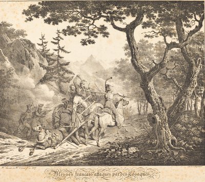 Haavoittunut ranskalainen kasakin kimppuun tekijältä Horace Vernet and Hippolyte Lecomte