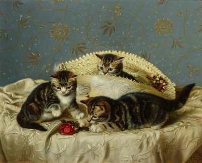 Kissanpennut Mischiefiin (öljy kankaalle) tekijältä Horatio Henry Couldery