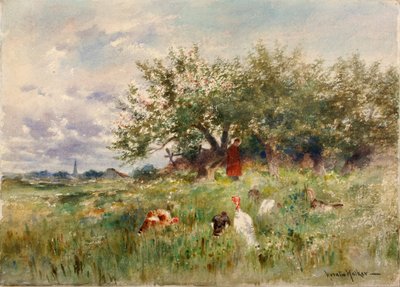Katselemassa kalkkunoita, 1800-luvun loppu - 1900-luvun alku. tekijältä Horatio Walker