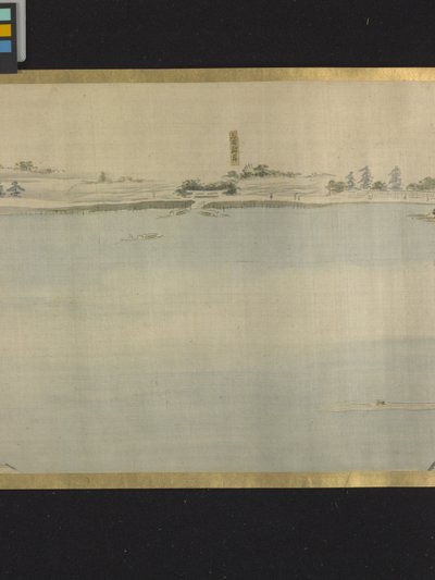 Kolme onnen jumalaa ilomatkalla (muste ja vaaleat värit paperilla) tekijältä Hosoda Eishi
