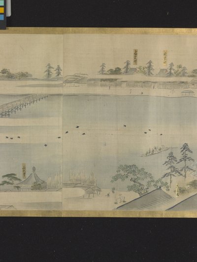 Kolme onnenjumalaa ilomatkalla (muste ja vaaleat värit paperilla) tekijältä Hosoda Eishi