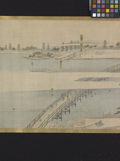 Kolme onnenjumalaa ilomatkalla (muste ja vaaleat värit paperilla) tekijältä Hosoda Eishi