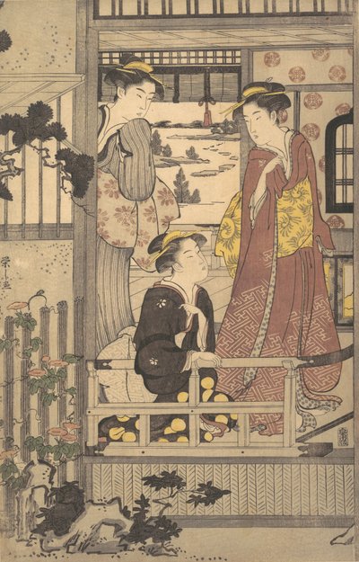 Kolme naista verannalla, 1756-1829. tekijältä Hosoda Eishi