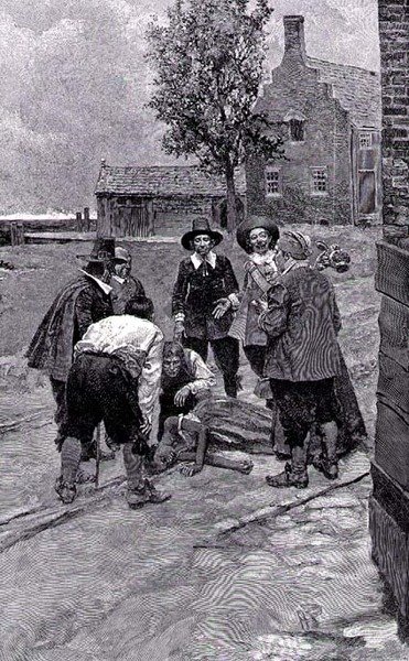 "Jotkut sivustakatsojista sanoivat: "Hän on humalassa. Se katoaa pian."", kuvitus "New York Slave Traders" -julkaisusta, Thomas A. Janvier, pubi. Harper