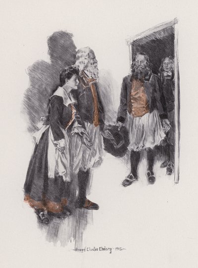 Kuvitus Evangelinelle, Tarina Arcadiesta, kirjoittanut Henry Wadsworth Longfellow (litho) tekijältä Howard Chandler (after) Christy
