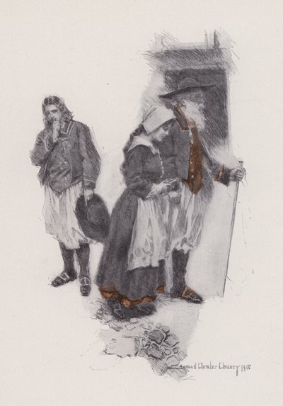 Kuvitus Evangelinelle, Tarina Arcadiesta, kirjoittanut Henry Wadsworth Longfellow (litho) tekijältä Howard Chandler (after) Christy