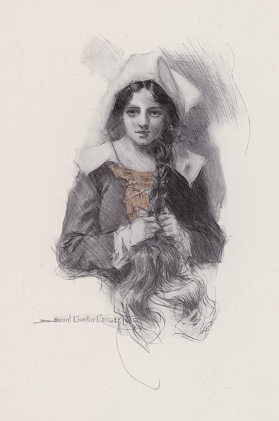 Kuvitus Evangelinelle, Tarina Arcadiesta, kirjoittanut Henry Wadsworth Longfellow (litho) tekijältä Howard Chandler (after) Christy