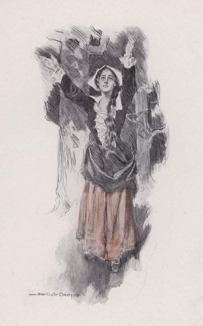 Kuvitus Evangelinelle, Tarina Arcadiesta, kirjoittanut Henry Wadsworth Longfellow (litho) tekijältä Howard Chandler (after) Christy