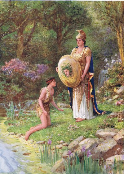 "Uskallatko kohdata tällaisen hirviön?", kuvitus "Kuinka Perseus vannoi ihottuman lupauksen", Charles Kingsleyn (1819-75) kirjasta "How Perseus vowed a Rash Wow", kirjoittanut Charles Kingsley (1819-75) (väri litho) tekijältä Howard Davie