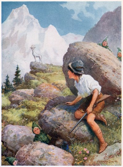 "Hän näki Slatarogin seisomassa huipulla", Lilia E. Romanon italialaisista saduista, julkaisija Raphael Tuck & Sons (värilitho) tekijältä Howard Davie