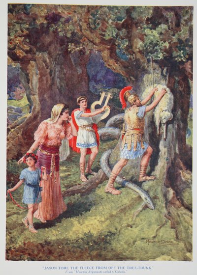 "Jason repi fleecen irti puunrungosta" (väri litho) tekijältä Howard Davie