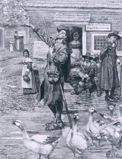 Quaker Exhorter Uudessa Englannissa, kuvitus Thomas Wentworth Higginsonin teoksesta The Second Generation of Englishmen in America, pub. Harper