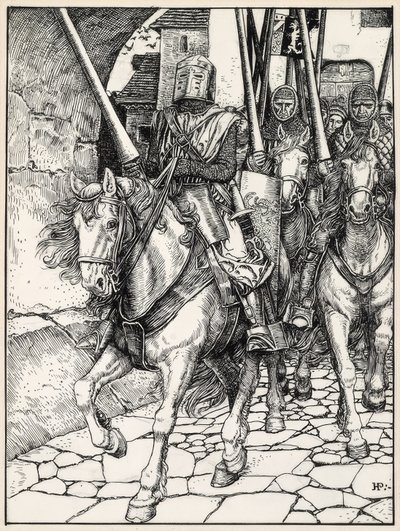 He ratsastivat pois sorkkien kolisevin kavioin ja kilisevin haarniskoin... tekijältä Howard Pyle