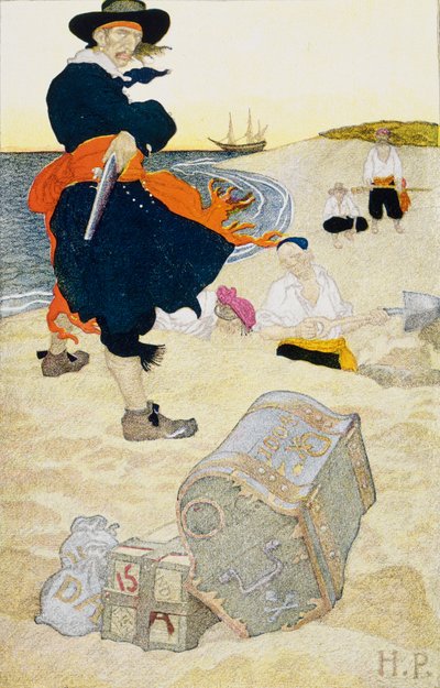 Haudattu aarre, 1900-luvun alku (kirjan kuvitus) tekijältä Howard Pyle