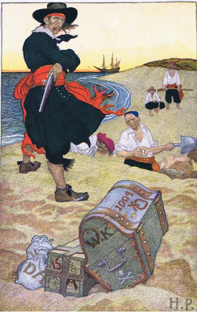 Haudattu aarre, kirjasta Howard Pyles Book of Pirates, jonka julkaisi Harper & Bros, 1921. tekijältä Howard Pyle