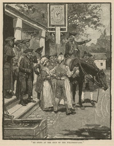 Hän pysähtyy tuuliviirimerkin kohdalle tekijältä Howard Pyle