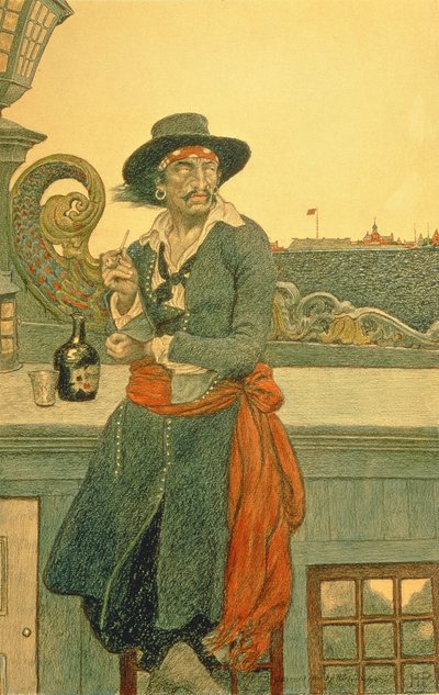 Kidd on the Deck of the Adventure Galley, John D. Champlinin teoksesta The True Captain Kidd, julkaistu Harper