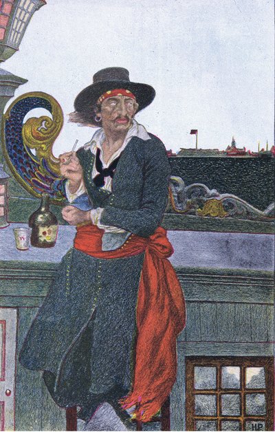 Kidd Adventure Galleyn kannella, Harper & Brosin julkaisemasta Howard Pylesin kirjasta Pirates, 1921 tekijältä Howard Pyle