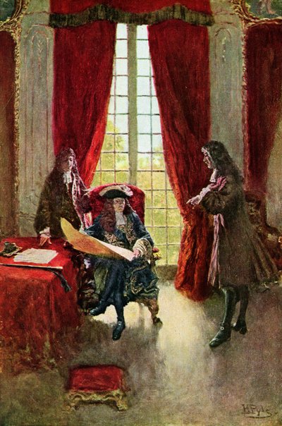 La Salle anoo kuninkaalta lupaa tutkia Mississippiä, kuvitus Henry Loomis Nelsonin teoksesta "The Great La Salle", pubi. Harper