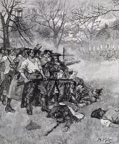 Lexington Green - "Jos he haluavat sotaa, se voi yhtä hyvin alkaa tästä", kaivertanut F.H. Wellington, Harper