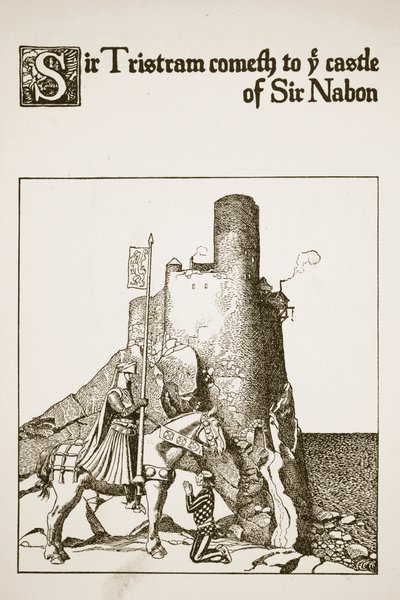 Sir Tristram saapuu Sir Nabonin linnaan, kuvitus teoksesta 