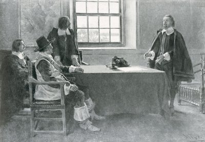 Sir William Berkeley antautumassa Commonwealthin komissaareille, esimerkki Woodrow Wilsonin teoksesta "In Washington