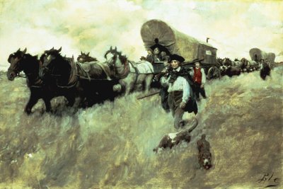 Connecticutin uudisasukkaat saapuvat läntiseen suojelualueeseen, 1795 tekijältä Howard Pyle