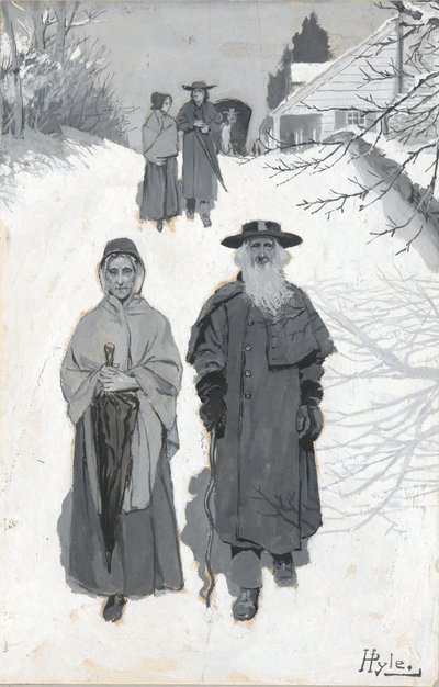 The Dunkers - Going to Meeting, piirros Harperissa julkaistusta kuvasta tekijältä Howard Pyle