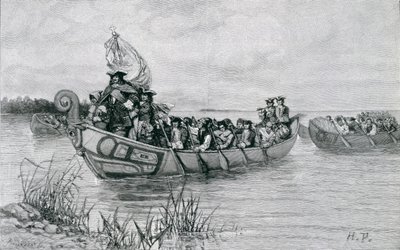 The Landing of Cadillac, kuvitus Edmund Kirken teoksesta The City of the Strait, pub. Harper
