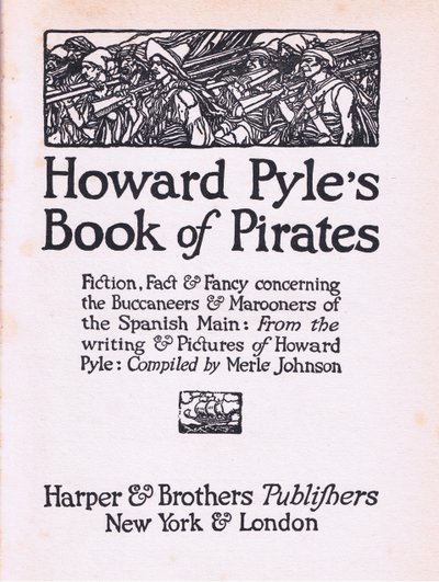Nimiölehti Howard Pyles Book of Pirates -kirjasta, jonka on julkaissut Harper & Bros, 1921. tekijältä Howard Pyle