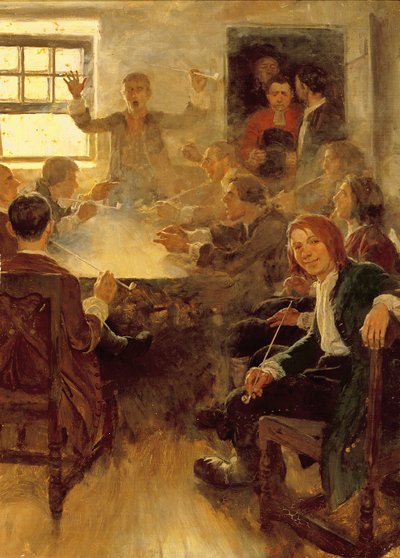 Opiskelijaelämä vuonna 1679, Edward S. Martinin "Undergraduate Life at Harvard" -julkaisusta, julkaistu Scribner
