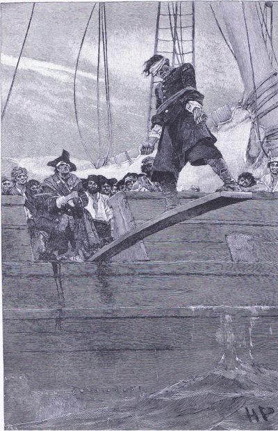 Walking the plank, kirjasta Howard Pyles Book of Pirates, jonka julkaisi Harper & Bros, 1921. tekijältä Howard Pyle