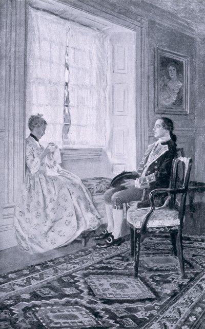 Washington ja Mary Philipse, kuvitus Woodrow Wilsonin teoksesta Colonel Washington, pub. Harper