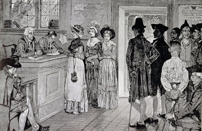 Women at the Polls in New Jersey, kuvitus julkaisusta "Naiset äänestyksessä New Jerseyssä in the Good Times", pub. 