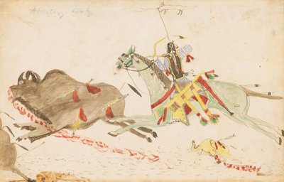 Huutava susimetsästyspuhveli, 1874-75 (kynä, muste ja wc pääkirjapaperilla) tekijältä Howling Wolf