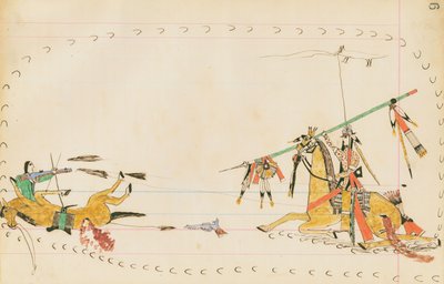 Ulvova susi ja toinen soturi, 1874-75 (kynä, muste ja wc pääkirjapaperilla) tekijältä Howling Wolf