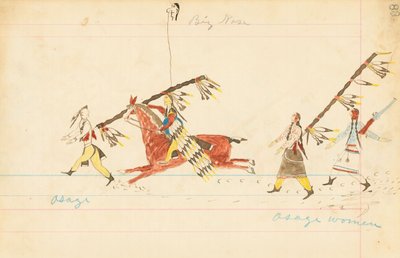 Osage, Big Nose, Osage Women, 1874-75 (kynä, muste ja wc pääkirjapaperilla) tekijältä Howling Wolf