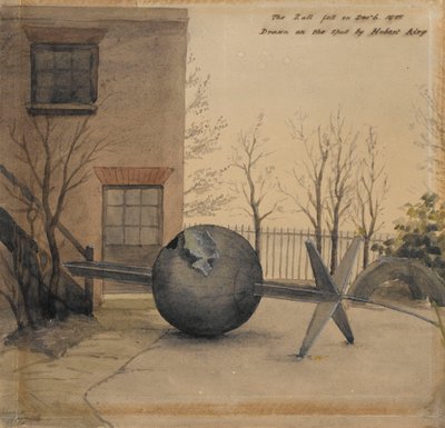 Pudonnut aikapallo kuninkaallisen observatorion pihalla Greenwichissä joulukuussa 1855 (akvarelli). tekijältä Hubert Airy