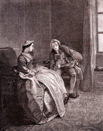 Herrasmies lukee 1700-luvulla tekijältä Hubert Francois Gravelot