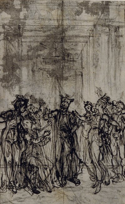 Tutkimus Jean François Marmontelin "Contes Moraux" -teoksen vinjettiä varten. tekijältä Hubert Francois Gravelot