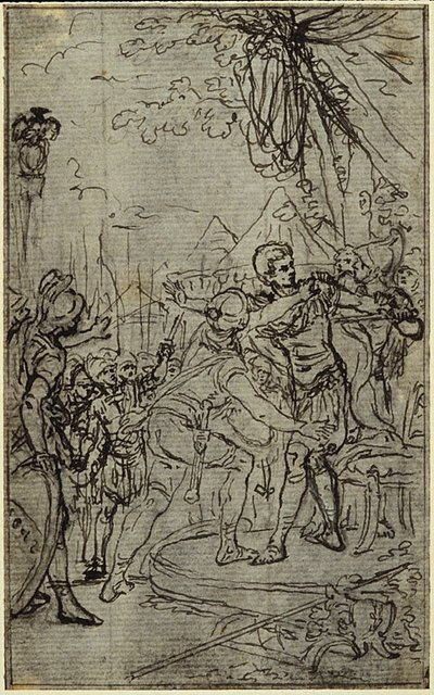 Tutkimus kuvitusta varten Tacitus "Tiberius, tai Kuusi ensimmäistä vuosikerran kirjaa" Kirja I, 1. osa, 3. tutkimus. tekijältä Hubert Francois Gravelot