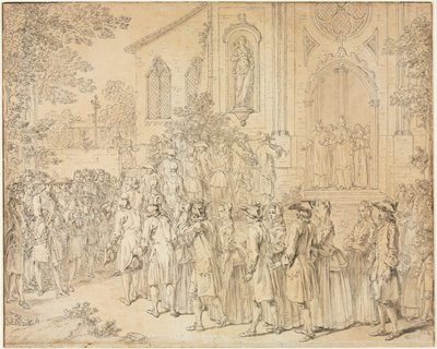 Kulkue astumassa kirkkoon, 1700-luku. tekijältä Hubert François Bourguignon Gravelot