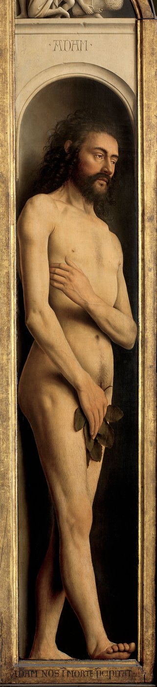 Adam, yksityiskohta Gentin alttaritaulun vasemmasta siivestä tekijältä Hubert & Jan van (1390 1441) Eyck