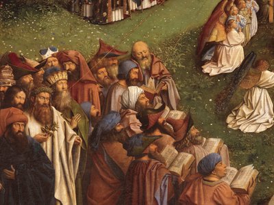Yksityiskohta Mystisen Karitsan palvonnasta Gentin alttaritaulun keskipaneelista (öljy paneelille) tekijältä Hubert & Jan van (1390 1441) Eyck
