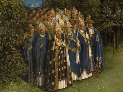 Detail der Anbetung des mystischen Lammes, zentrales Panel des Genter Altars von Hubert & Jan van (1390-1441) Eyck