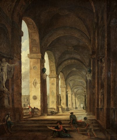 Roomalaisen arkkitehtuurin capriccio, n. 1775 (öljy kankaalle) tekijältä Hubert Robert