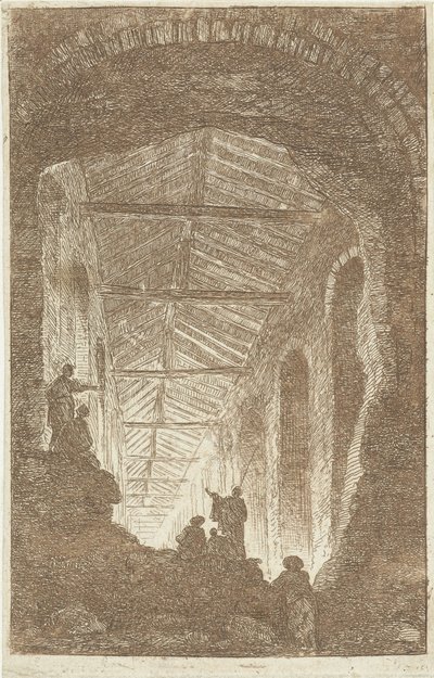 Antiikkigalleria Les Soirees de Rome (sarjan nimi) Roomalaiset kasvot (sarjan nimi) tekijältä Hubert Robert