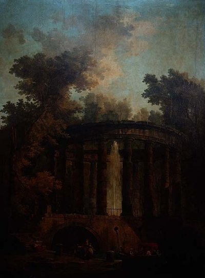 Capriccio suihkulähteestä pyöreässä pylväikkössä tekijältä Hubert Robert
