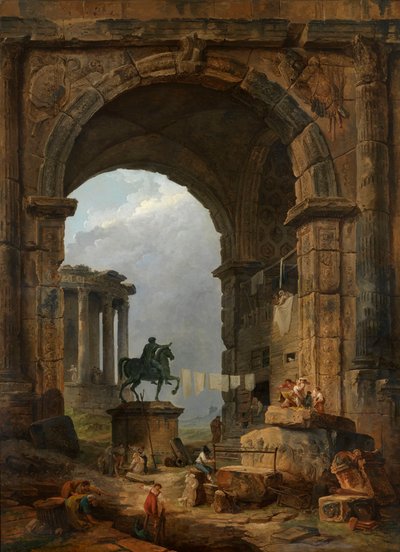 Caprice antiikki ja Marcus Aureliuksen patsas. tekijältä Hubert Robert