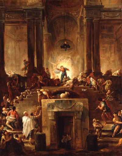 Kristus ajaa rahanvaihtajat temppelistä tekijältä Hubert Robert